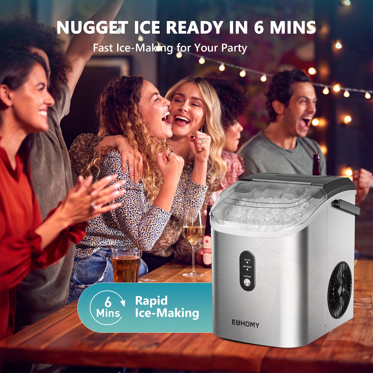 Euhomy nugget ice maker, 6 mins rapid ice-making, stainless steel countertop