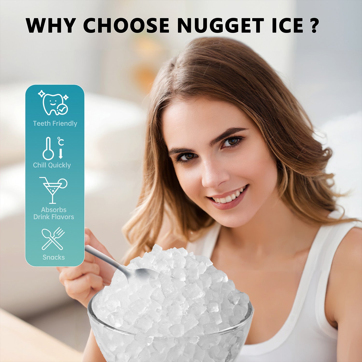 Nugget ice bowl with benefits: teeth friendly, chills quickly, absorbs flavors