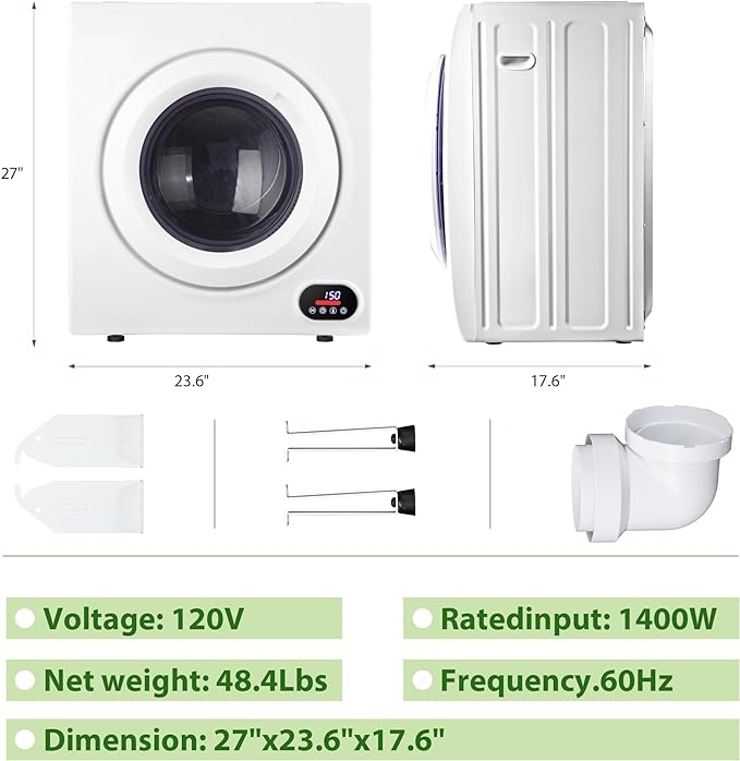 EUHOMY 1400W, LCD Control Panel Four-Function Portable Dryer For Apartments, Home, Dorm, White - Euhomy