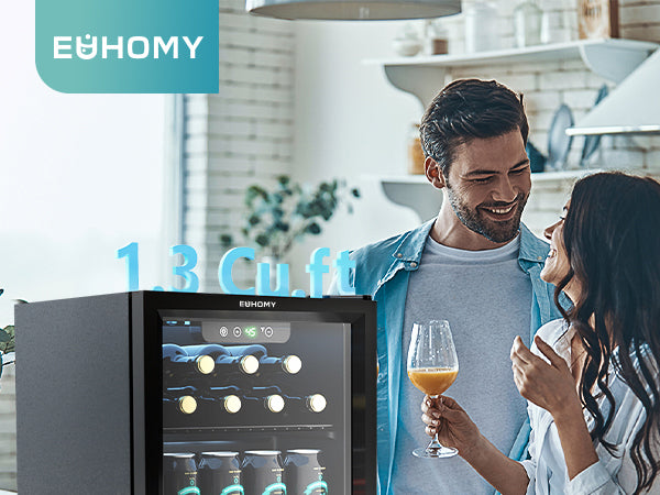 Euhomy Fizz 55 Beverage & Wine Cooler with couple, 1.3 Cu.ft capacity
