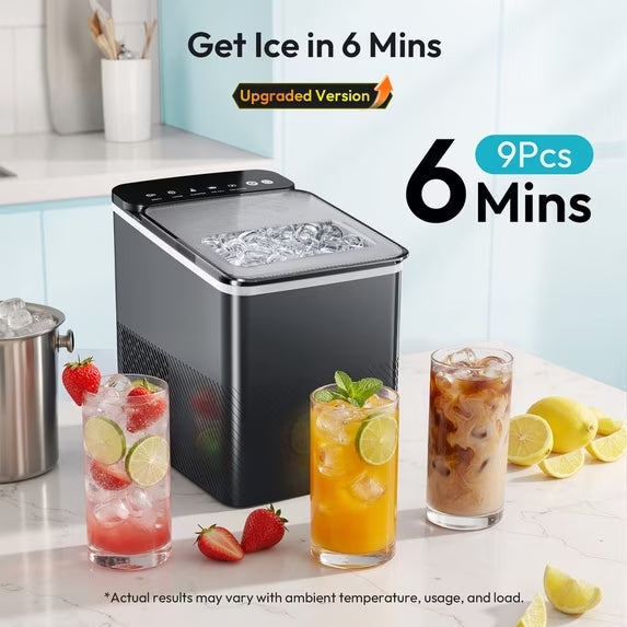 EUHOMY Countertop Ice Maker, Portable 2-Size Bullet Ice Machine with Self-Cleaning, 26.5 Lbs/24H, Black