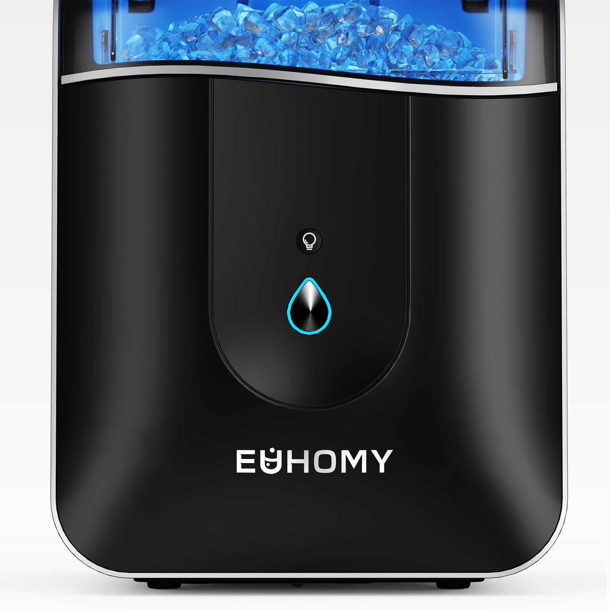 Euhomy Pearl L1 Pro nugget ice maker with black design and blue-lit ice bin