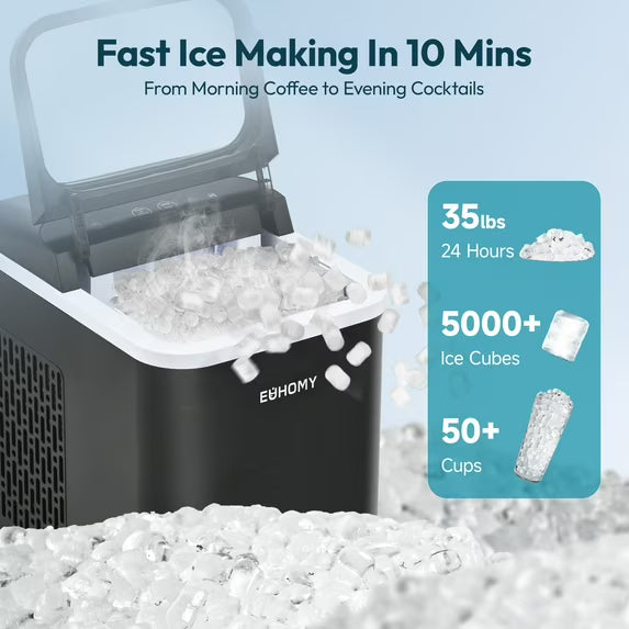 EUHOMY 35lbs/24H Nugget Ice Maker Countertop, Pebble Ice Maker Machine with Auto-Cleaning, Black
