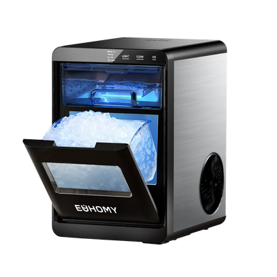 Euhomy Pearl L1 Plus nugget ice maker with transparent ice bin and control panel