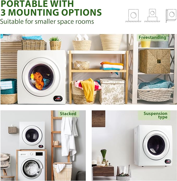 EUHOMY 1400W, LCD Control Panel Four-Function Portable Dryer For Apartments, Home, Dorm, White - Euhomy