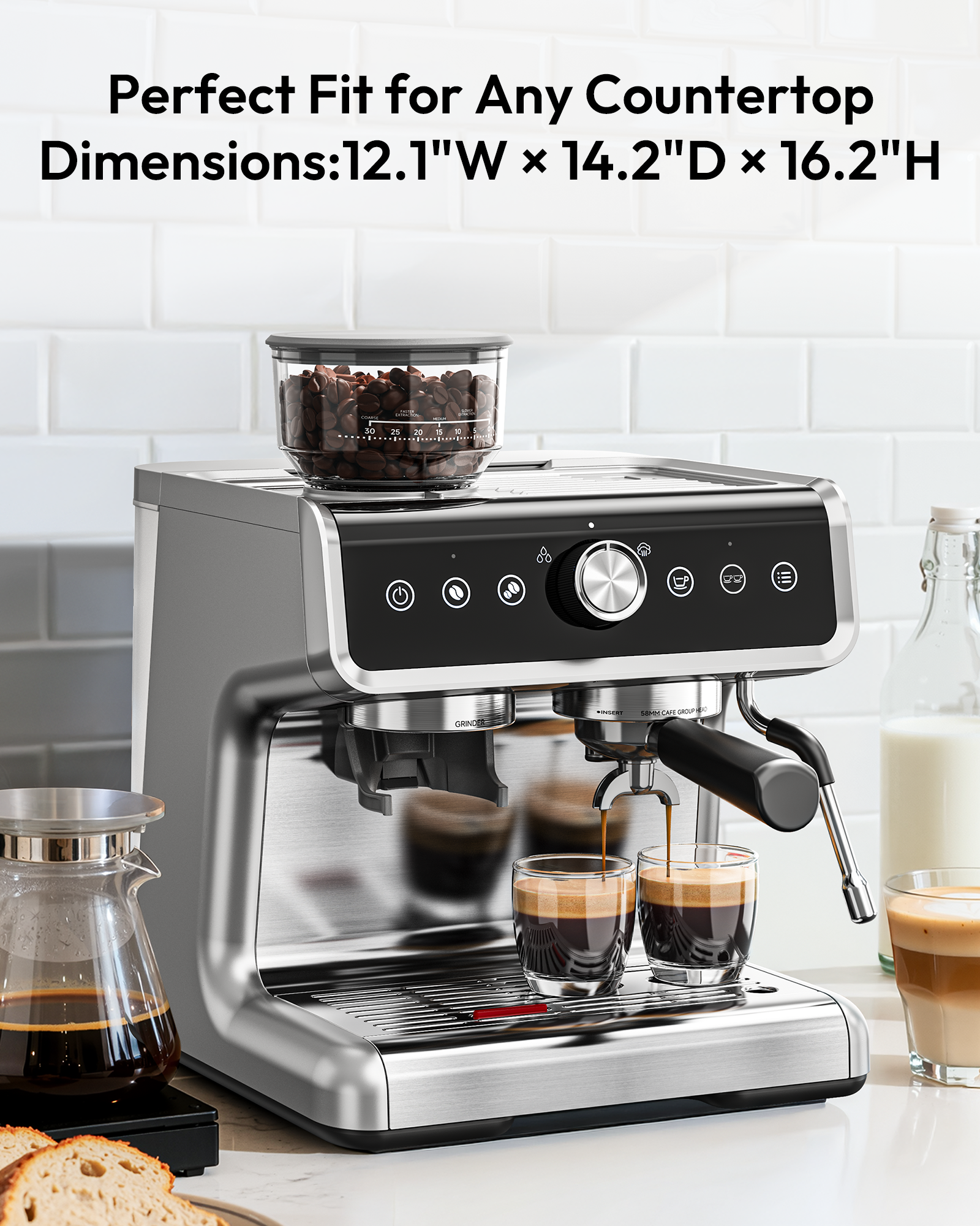 EUHOMY Espresso Machine with Grinder, 20 Bar Coffee Maker with Milk Frother Steam Wand, Professional Expresso Coffee Machines with Removable Water Tank, Latte & Cappuccino Machine for Home Barista