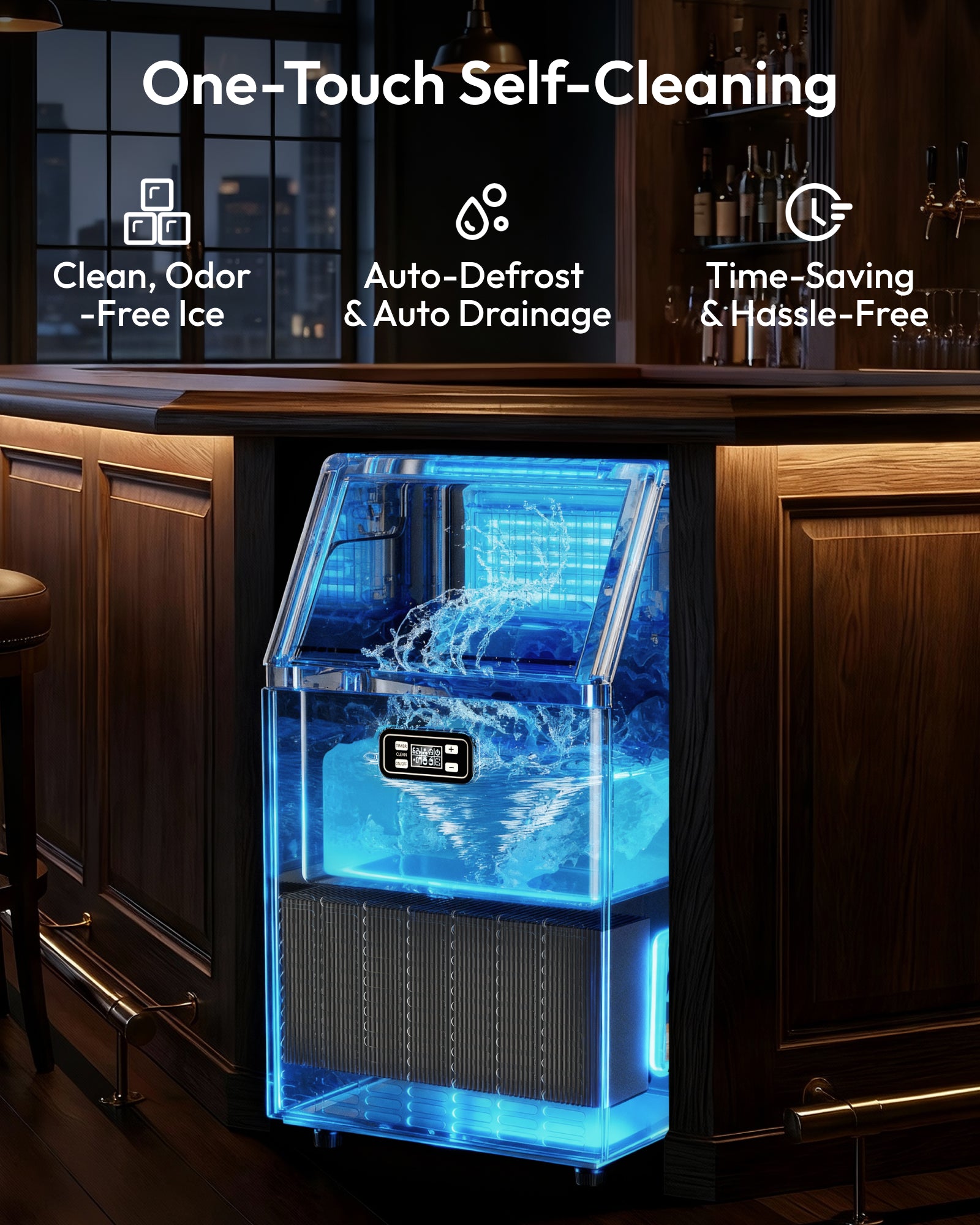 Euhomy Lucid M1 commercial ice maker with one-touch self-cleaning, auto-defrost and auto drainage