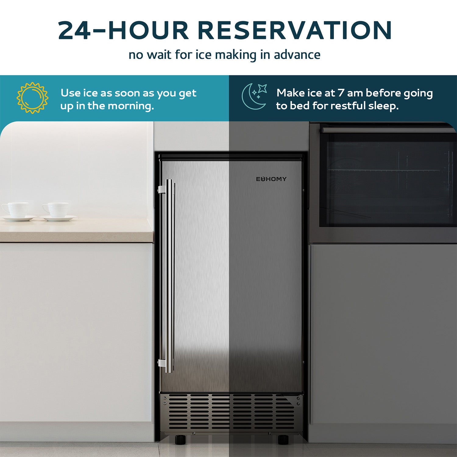 Euhomy Lucid S2 Cube Commercial Ice Maker with 24-hour reservation feature.