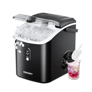 Euhomy Pearl H1 nugget ice maker with clear lid, black compact countertop design