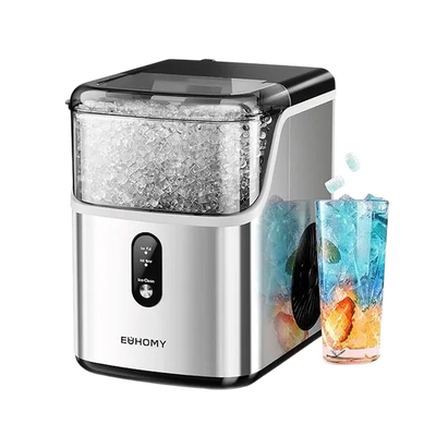 Euhomy Pearl L1 nugget ice maker with clear ice bin and stainless steel design