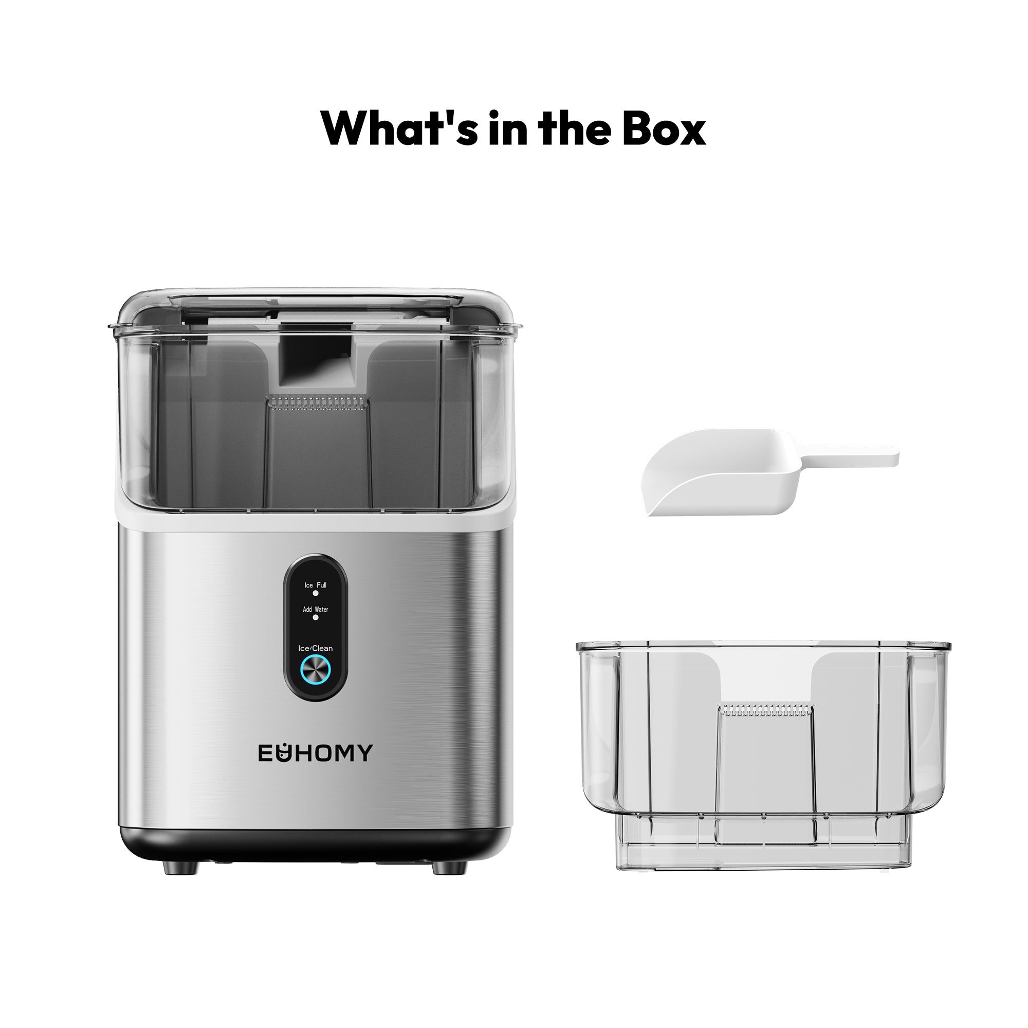 Euhomy Pearl L1 nugget ice maker with removable ice basket and scoop